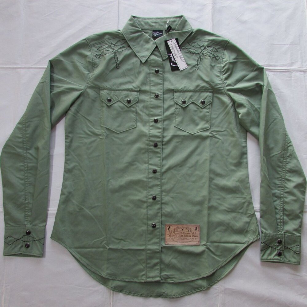 Cruel Denim Women's XL Long Sleeve Western Embroidery Snap Shirt Green
